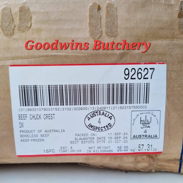 Beef CHUCK CREST Australia brand AMH / Kilcoy frozen HALF CUTS - Image 25