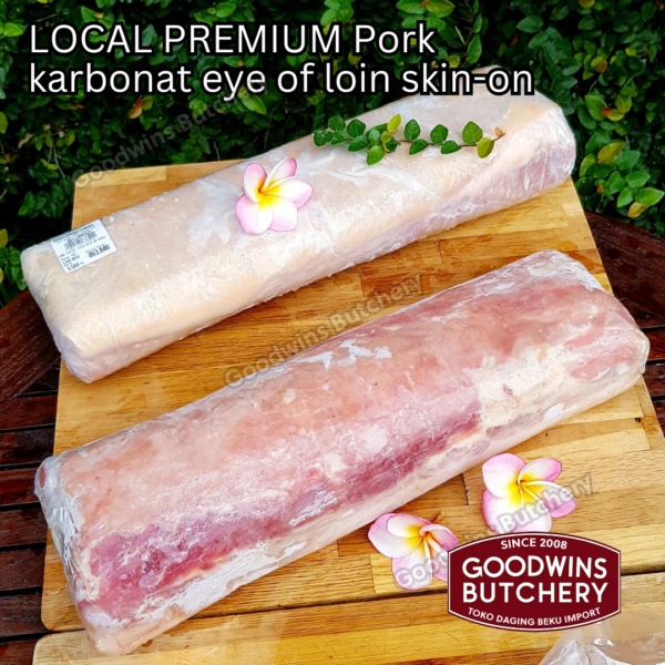 Pork eye of loin skin on local premium WHOLE CUT karbonat babi berkulit beku frozen UTUH 2.8kg