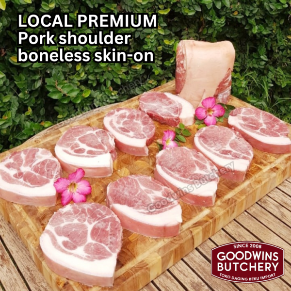Pork shoulder boneless skin on local premium STEAK CUTS kapsim babi tanpa tulang berkulit beku collar boston butt frozen - Image 9