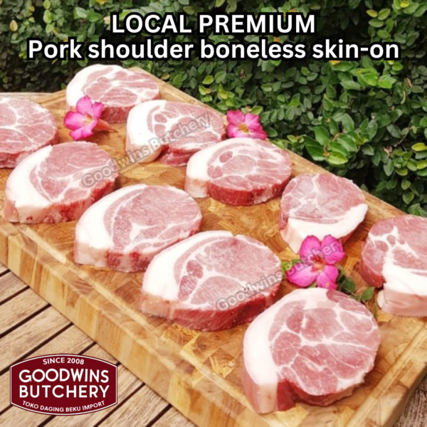 Pork shoulder boneless skin on local premium STEAK CUTS kapsim babi tanpa tulang berkulit beku collar boston butt frozen - Image 8