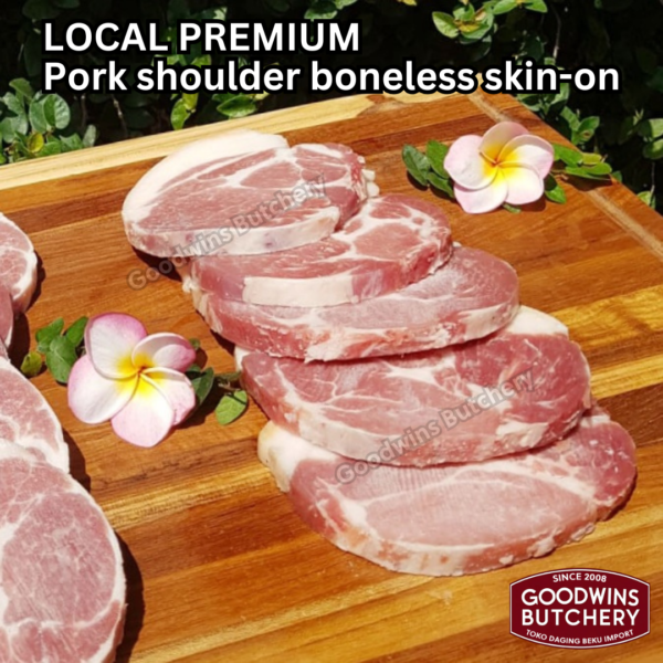 Pork shoulder boneless skin on local premium STEAK CUTS kapsim babi tanpa tulang berkulit beku collar boston butt frozen - Image 7