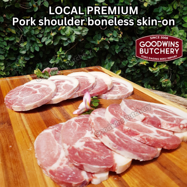 Pork shoulder boneless skin on local premium STEAK CUTS kapsim babi tanpa tulang berkulit beku collar boston butt frozen - Image 3