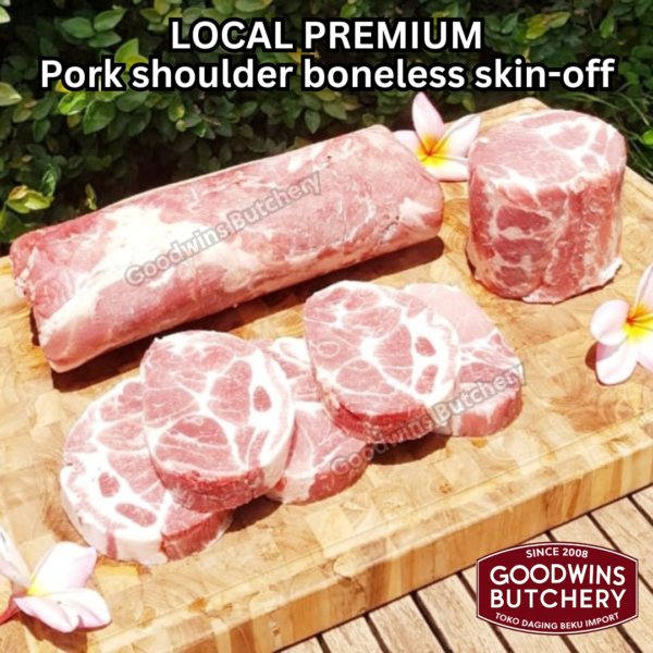 Pork shoulder boneless skin off local premium ALL CUTS kapsim babi tanpa tulang kulit SEMUA POTONGAN beku collar boston butt frozen
