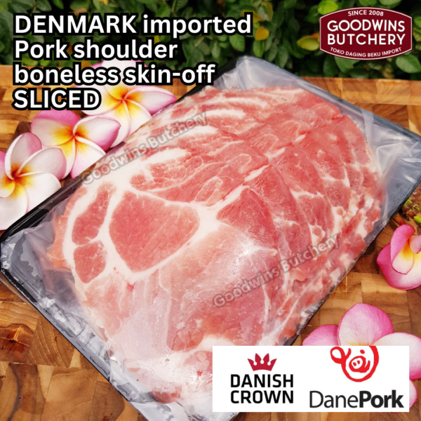 Pork shoulder boneless skin off FRESHLY SLICED import Denmark Danish Crown Dane Pork Spain Coren kapsim babi tanpa tulang-kulit IRIS DADAKAN beku collar boston butt frozen - Image 2