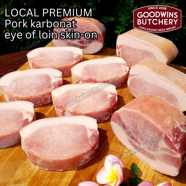 Pork eye of loin skin on local premium STEAK CUTS karbonat babi berkulit beku frozen 1kg