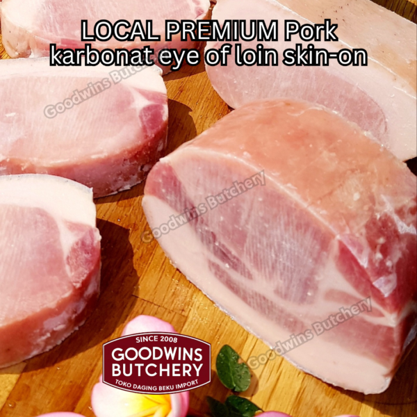 Pork eye of loin skin on local premium STEAK CUTS karbonat babi berkulit beku frozen 1kg - Image 4