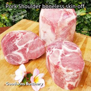 Pork shoulder boneless skin off Local Premium PORTIONED CUT 1kg/pc | kapsim babi collar boston-butt frozen