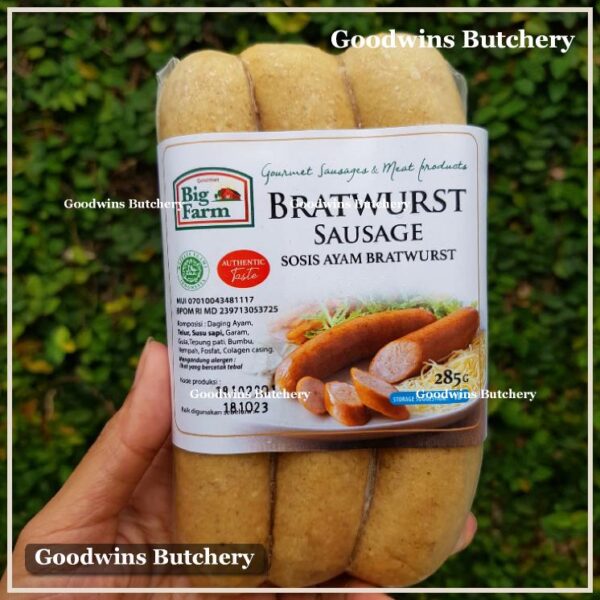 Chicken bratwurst sausage Big Farm frozen sosis ayam 3pcs 285g BigFarm