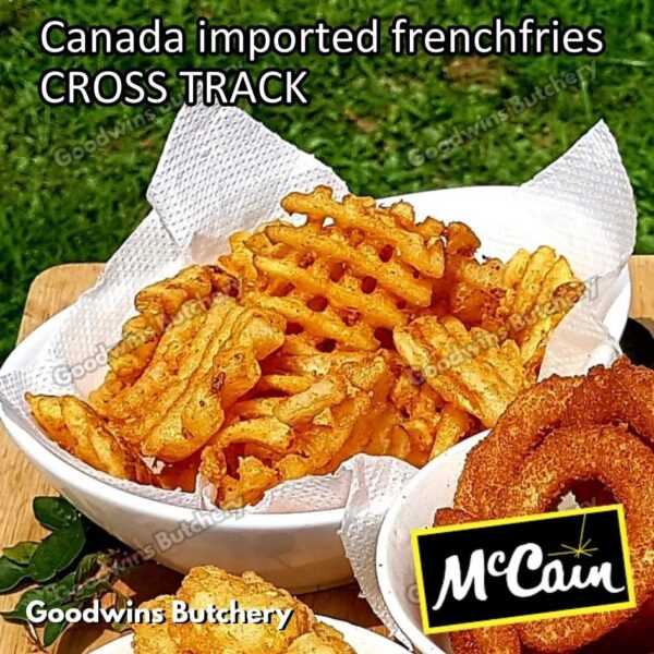 Frenchfries McCain Canada REDSTONE SPICY CROSS TRACK kentang goreng frozen import french fries Mc Cain