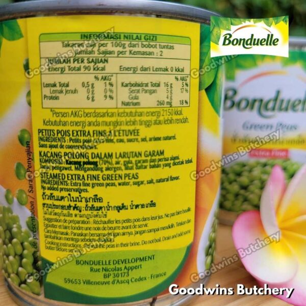 Bonduelle GREEN PEAS EXTRA FINE France imported PETITS POLS kacang polong 200gr - Image 3