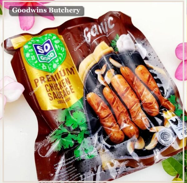 SoGood chicken sausage premium garlic frozen 6" 15cm 5pcs 300g sosis ayam So Good Food