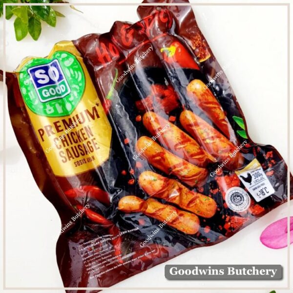 SoGood chicken sausage premium hot spicy frozen 6" 15cm 5pcs 300g sosis ayam So Good Food