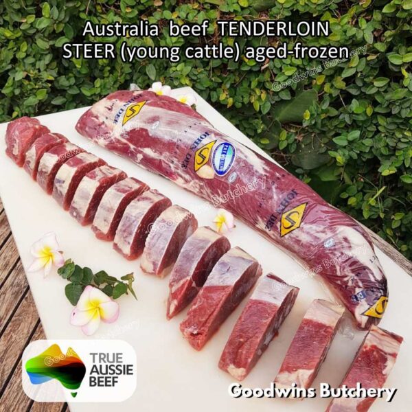 Beef TENDERLOIN Australia STEER (young cattle) AGED-FROZEN WHOLE CUTS +/- 2.3 kg/pc eye fillet mignon Kilcoy AMH John-Dee daging sapi import has dalam - Image 23