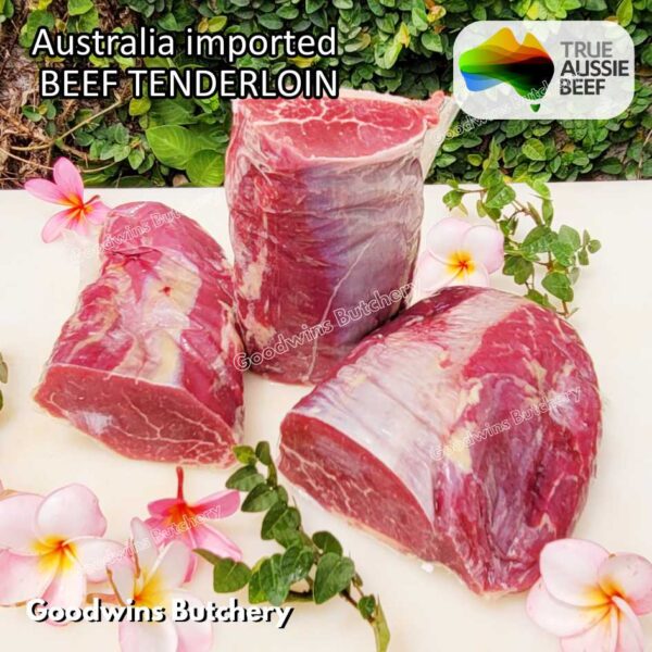 Beef TENDERLOIN small roast wellington cuts eye fillet mignon imported Australia NZ Brazil daging sapi import has dalam frozen 1kg