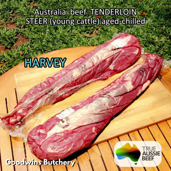 Beef TENDERLOIN Australia STEER (young cattle) AGED-CHILLED whole cuts 2.2 kg/pc eye fillet mignon Australia Harvey Midfield Teys NZ Taylor-Preston daging sapi import has dalam