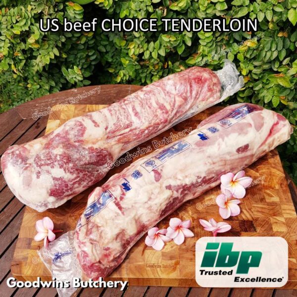 Beef TENDERLOIN CHOICE USDA eye fillet mignon Swift IBP BlueRibbon CreekStone daging sapi import has dalam WHOLE 3.5kg CUT AS STEAKS (PREORDER 2-3 days notice)