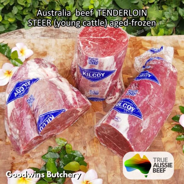 Beef TENDERLOIN Australia STEER (young cattle) AGED-FROZEN WHOLE CUTS +/- 2.3 kg/pc eye fillet mignon Kilcoy AMH John-Dee daging sapi import has dalam - Image 7