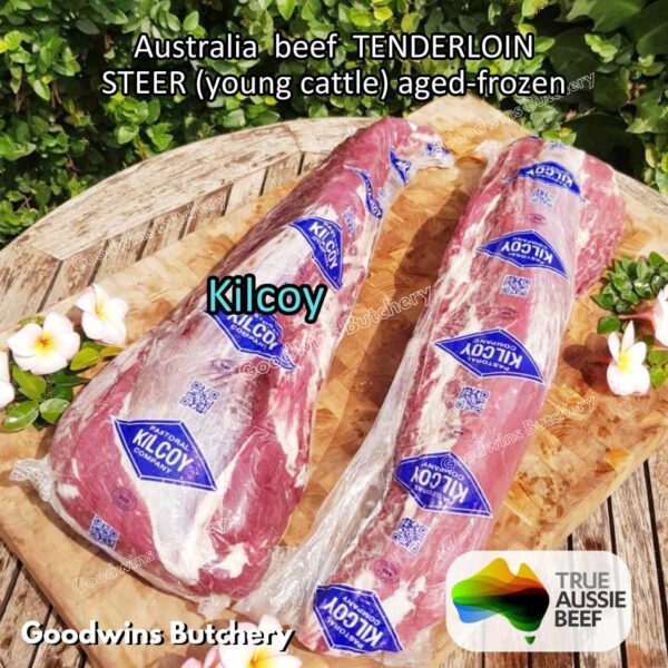 Beef TENDERLOIN Australia STEER (young cattle) AGED-FROZEN WHOLE CUTS +/- 2.3 kg/pc eye fillet mignon Kilcoy AMH John-Dee daging sapi import has dalam