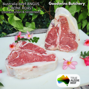 Beef T-BONE ROAST 10cm & 6cm Australia Angus STEER (young cattle) Porterhouse TBone aged-frozen