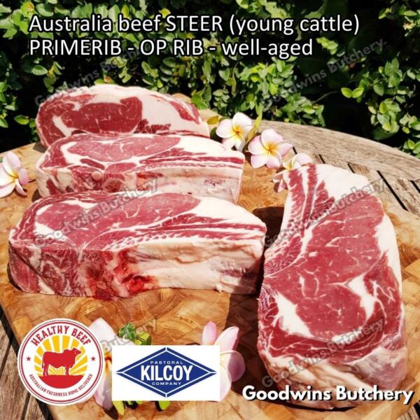 Beef PRIMERIB OP RIB (Oven Prepared) aged-frozen PORTIONED 1-3 ribs Australia STEER (young cattle) Kilcoy Blue Diamond Prime Rib - Image 39