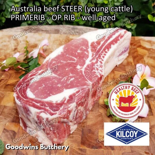 Beef PRIMERIB OP RIB (Oven Prepared) aged-frozen PORTIONED 1-3 ribs Australia STEER (young cattle) Kilcoy Blue Diamond Prime Rib - Image 11