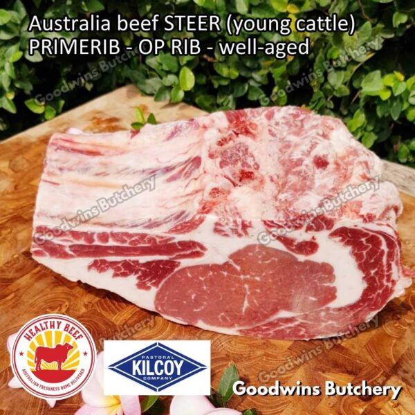 Beef PRIMERIB OP RIB (Oven Prepared) aged-frozen PORTIONED 1-3 ribs Australia STEER (young cattle) Kilcoy Blue Diamond Prime Rib - Image 34