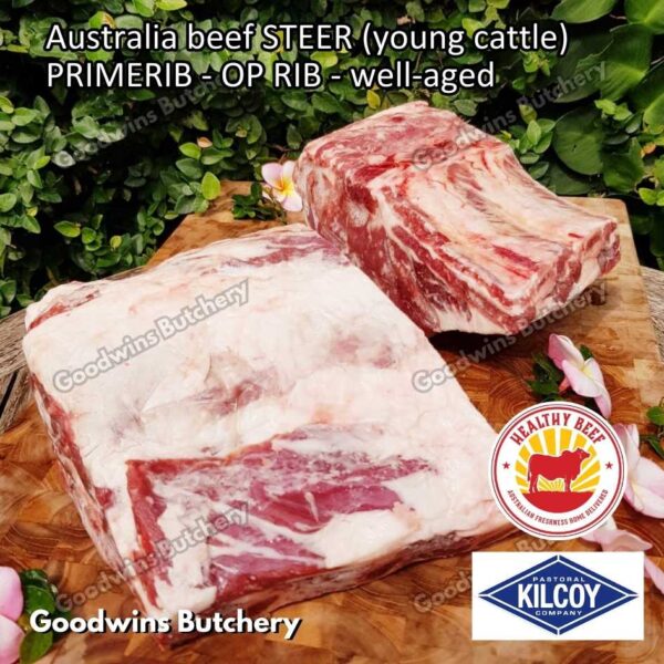 Beef PRIMERIB OP RIB (Oven Prepared) aged-frozen PORTIONED 1-3 ribs Australia STEER (young cattle) Kilcoy Blue Diamond Prime Rib - Image 14