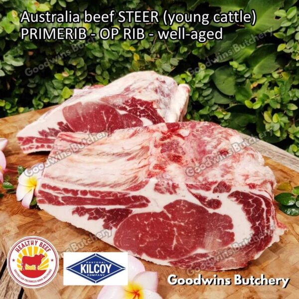 Beef PRIMERIB OP RIB (Oven Prepared) aged-frozen PORTIONED 1-3 ribs Australia STEER (young cattle) Kilcoy Blue Diamond Prime Rib - Image 13