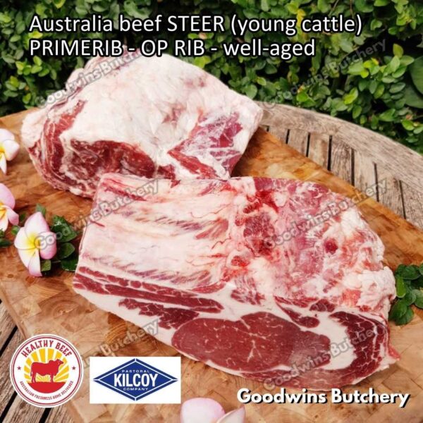 Beef PRIMERIB OP RIB (Oven Prepared) aged-frozen PORTIONED 1-3 ribs Australia STEER (young cattle) Kilcoy Blue Diamond Prime Rib - Image 19