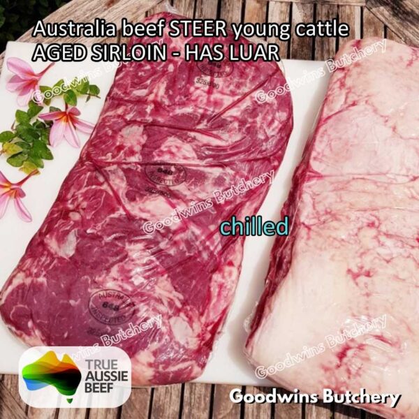 Beef SIRLOIN AGED-FROZEN Australia STEER (young cattle) Striploin NewYork strip daging sapi import has luar utuh HARVEY / MIDFILED portioned small roast cuts 1.5kg - Image 15
