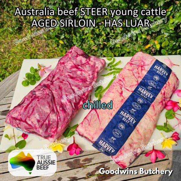 Beef SIRLOIN AGED-FROZEN Australia STEER (young cattle) Striploin NewYork strip daging sapi import has luar utuh HARVEY / MIDFILED portioned small roast cuts 1.5kg - Image 23