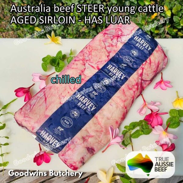 Beef SIRLOIN AGED-FROZEN Australia STEER (young cattle) Striploin NewYork strip daging sapi import has luar utuh HARVEY / MIDFILED portioned small roast cuts 1.5kg - Image 25