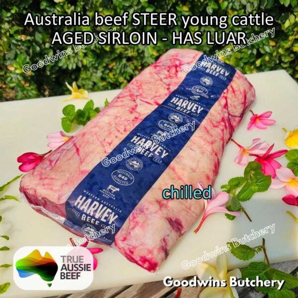 Beef SIRLOIN AGED-FROZEN Australia STEER (young cattle) Striploin NewYork strip daging sapi import has luar utuh HARVEY / MIDFILED portioned small roast cuts 1.5kg - Image 26