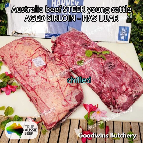Beef SIRLOIN AGED-FROZEN Australia STEER (young cattle) Striploin NewYork strip daging sapi import has luar utuh HARVEY / MIDFILED portioned small roast cuts 1.5kg - Image 27