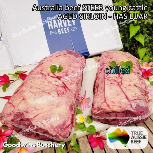 Beef SIRLOIN AGED-FROZEN Australia STEER (young cattle) Striploin NewYork strip daging sapi import has luar utuh HARVEY / MIDFILED portioned small roast cuts 1.5kg - Image 29