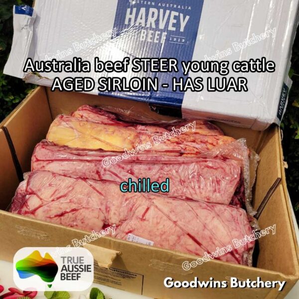 Beef SIRLOIN AGED-FROZEN Australia STEER (young cattle) Striploin NewYork strip daging sapi import has luar utuh HARVEY / MIDFILED portioned small roast cuts 1.5kg - Image 30