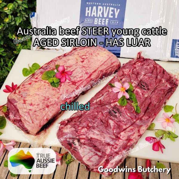 Beef SIRLOIN AGED-FROZEN Australia STEER (young cattle) Striploin NewYork strip daging sapi import has luar utuh HARVEY / MIDFILED portioned small roast cuts 1.5kg - Image 31