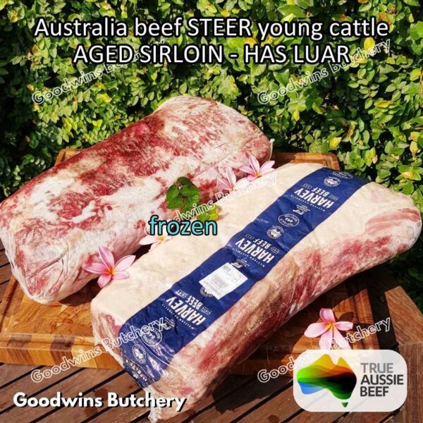 Beef SIRLOIN AGED-FROZEN Australia STEER (young cattle) Striploin NewYork strip daging sapi import has luar utuh HARVEY / MIDFILED portioned small roast cuts 1.5kg - Image 32