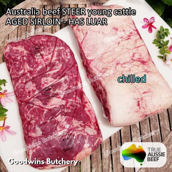 Beef SIRLOIN AGED-FROZEN Australia STEER (young cattle) Striploin NewYork strip daging sapi import has luar utuh HARVEY / MIDFILED portioned small roast cuts 1.5kg - Image 34