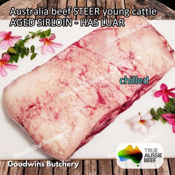 Beef SIRLOIN AGED-FROZEN Australia STEER (young cattle) Striploin NewYork strip daging sapi import has luar utuh HARVEY / MIDFILED portioned small roast cuts 1.5kg - Image 18