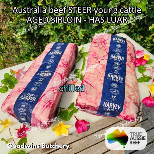 Beef SIRLOIN AGED-FROZEN Australia STEER (young cattle) Striploin NewYork strip daging sapi import has luar utuh HARVEY / MIDFILED portioned small roast cuts 1.5kg - Image 21