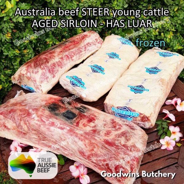 Beef SIRLOIN AGED-FROZEN Australia STEER (young cattle) Striploin NewYork strip daging sapi import has luar utuh HARVEY / MIDFILED portioned small roast cuts 1.5kg - Image 35