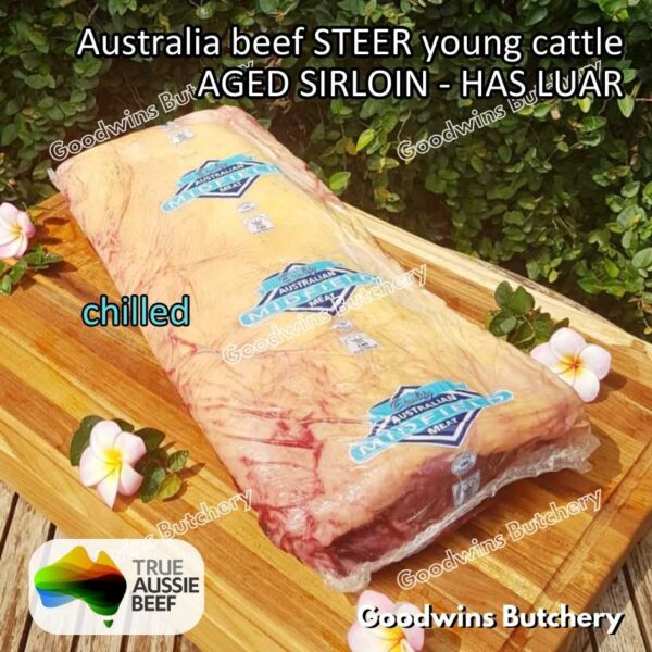 Beef SIRLOIN AGED-FROZEN Australia STEER (young cattle) Striploin NewYork strip daging sapi import has luar utuh HARVEY / MIDFILED portioned small roast cuts 1.5kg - Image 36