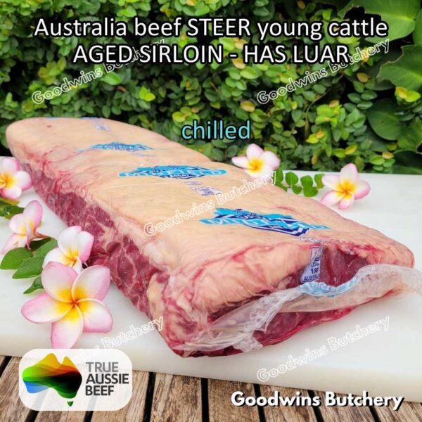 Beef SIRLOIN AGED-FROZEN Australia STEER (young cattle) Striploin NewYork strip daging sapi import has luar utuh HARVEY / MIDFILED portioned small roast cuts 1.5kg - Image 39