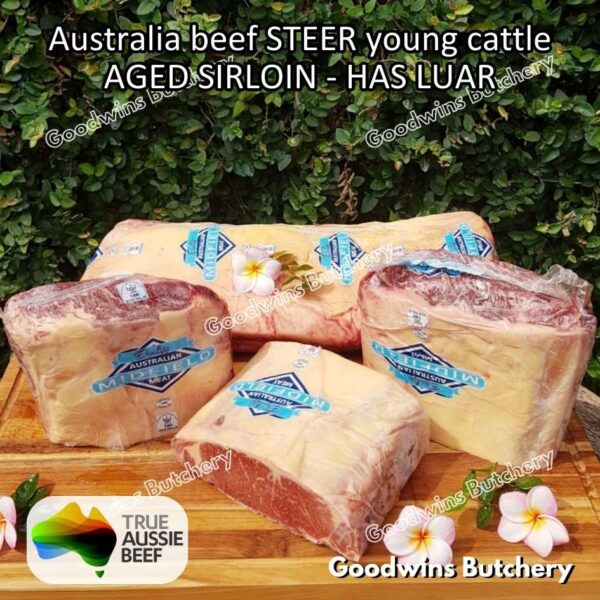 Beef SIRLOIN AGED-FROZEN Australia STEER (young cattle) Striploin NewYork strip daging sapi import has luar utuh HARVEY / MIDFILED portioned small roast cuts 1.5kg - Image 41