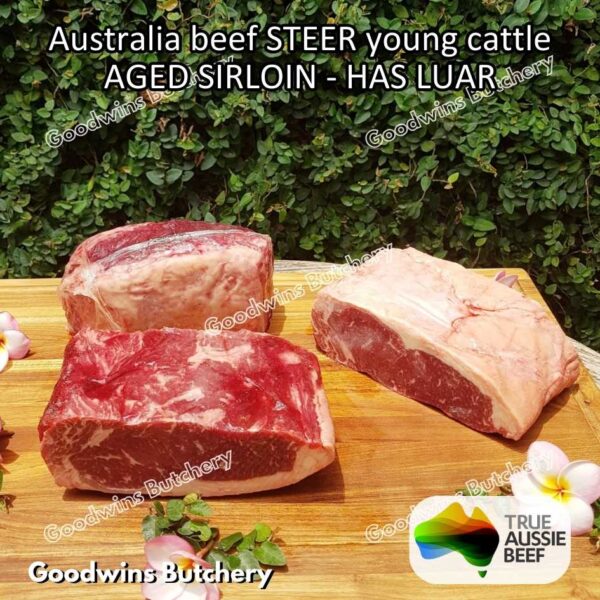 Beef SIRLOIN AGED-FROZEN Australia STEER (young cattle) Striploin NewYork strip daging sapi import has luar utuh HARVEY / MIDFILED portioned small roast cuts 1.5kg - Image 51
