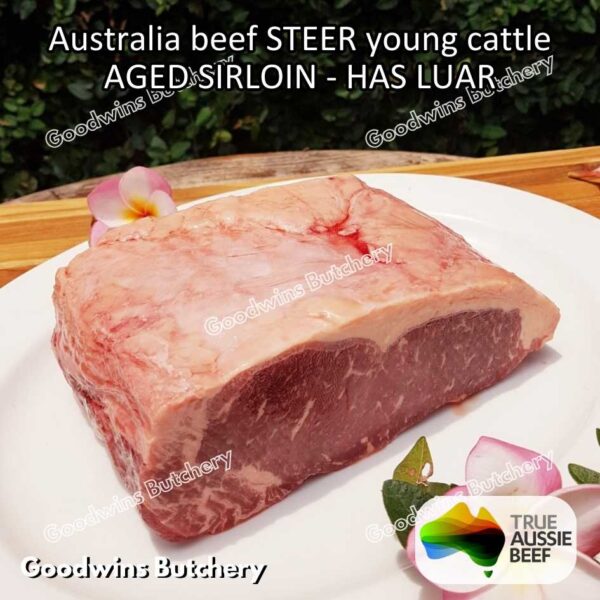 Beef SIRLOIN AGED-FROZEN Australia STEER (young cattle) Striploin NewYork strip daging sapi import has luar utuh HARVEY / MIDFILED portioned small roast cuts 1.5kg - Image 52