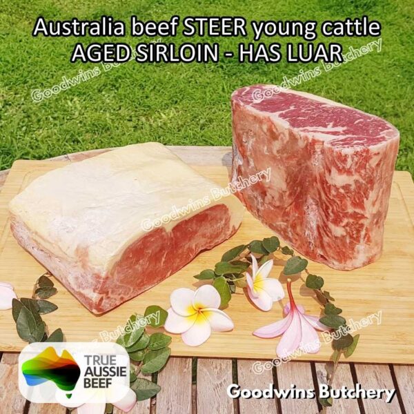 Beef SIRLOIN AGED-FROZEN Australia STEER (young cattle) Striploin NewYork strip daging sapi import has luar utuh HARVEY / MIDFILED portioned small roast cuts 1.5kg - Image 55