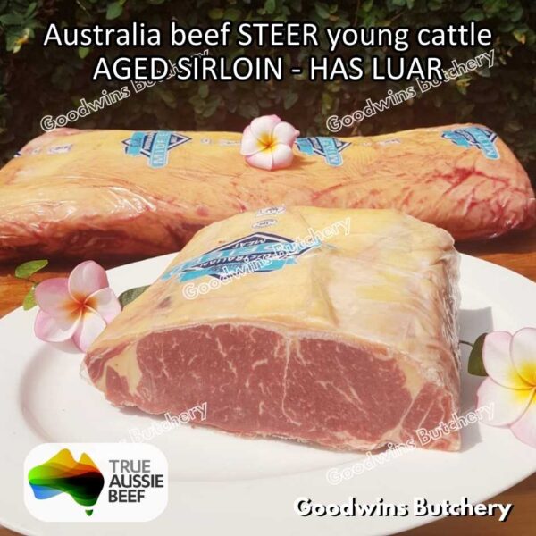 Beef SIRLOIN AGED-FROZEN Australia STEER (young cattle) Striploin NewYork strip daging sapi import has luar utuh HARVEY / MIDFILED portioned small roast cuts 1.5kg - Image 56