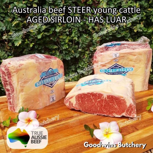 Beef SIRLOIN AGED-FROZEN Australia STEER (young cattle) Striploin NewYork strip daging sapi import has luar utuh HARVEY / MIDFILED portioned small roast cuts 1.5kg - Image 43